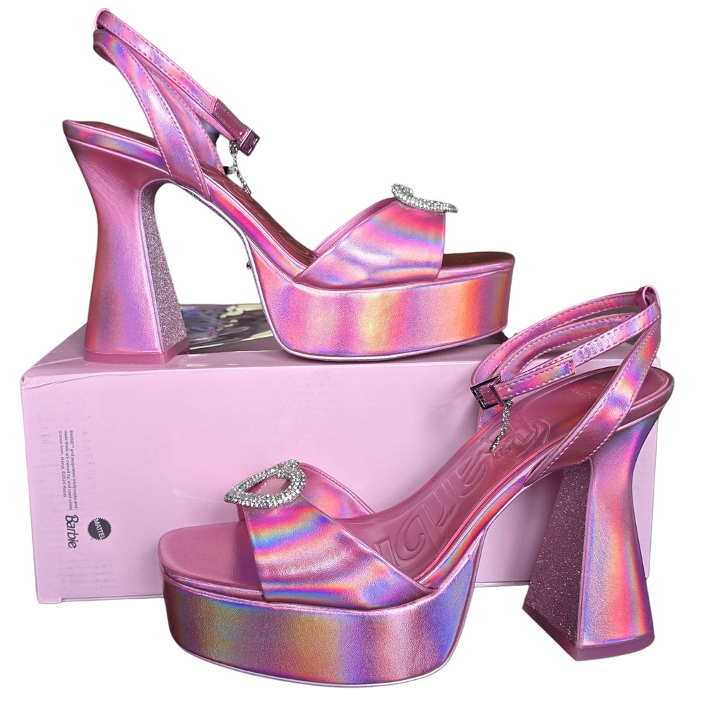 Barbie X ALDO Platform Heels Iridescent Slingback Sparkly Block Heel Sz 9W